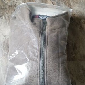 Full zip fleece jacket by Outdoor Norway.  XL.  Khaki with cream interior.
